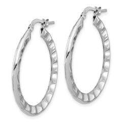 Sterling Silver Rh-plated Polished/Hammered Hoop Earrings