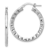 Sterling Silver Rh-plated Polished/Hammered Hoop Earrings