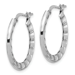Sterling Silver Rh-plated Polished/Hammered Hoop Earrings