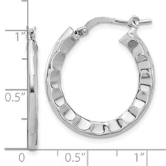 Sterling Silver Rh-plated Polished/Hammered Hoop Earrings