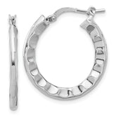Sterling Silver Rh-plated Polished/Hammered Hoop Earrings