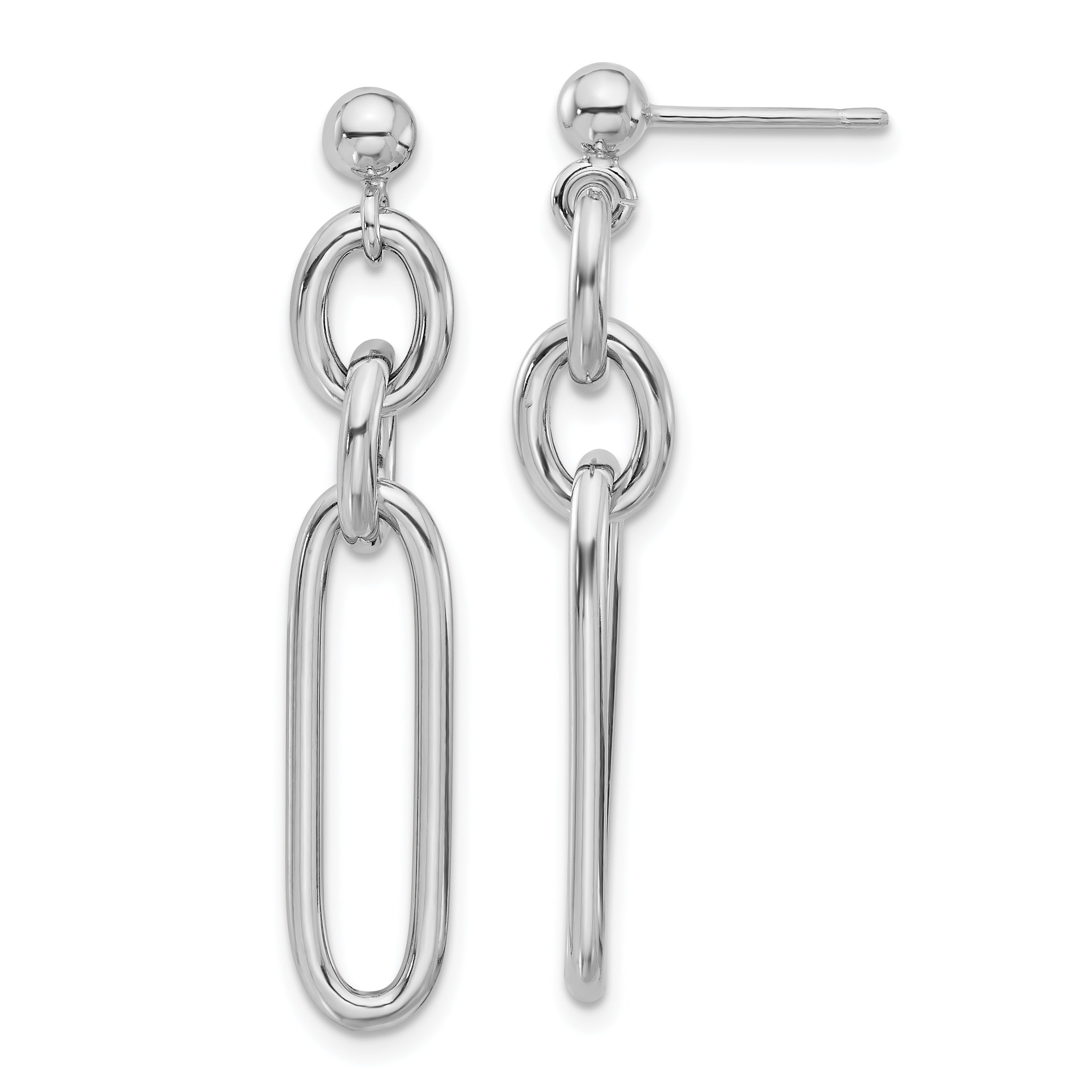 Sterling Silver RH-plated Polished Fancy Link Post Dangle Earrings