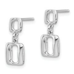Sterling Silver Rhodium-plated Square Link Dangle Post Earrings