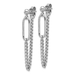 Sterling Silver Rhodium-plated Post Chain Dangle Earrings