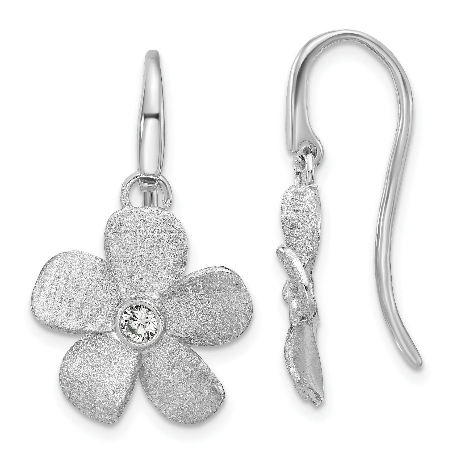 SS RH-plat Radiant Essence Pol/Scratch CZ Flower Earrings
