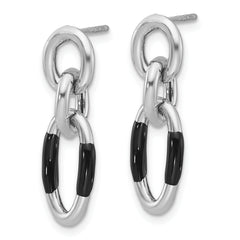 Sterling Silver Rhodium-plated with Enamel Dangle Post Earrings
