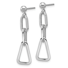 Sterling Silver RH-plate Geometric Link Dangle Post Earrings
