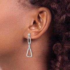Sterling Silver RH-plate Geometric Link Dangle Post Earrings
