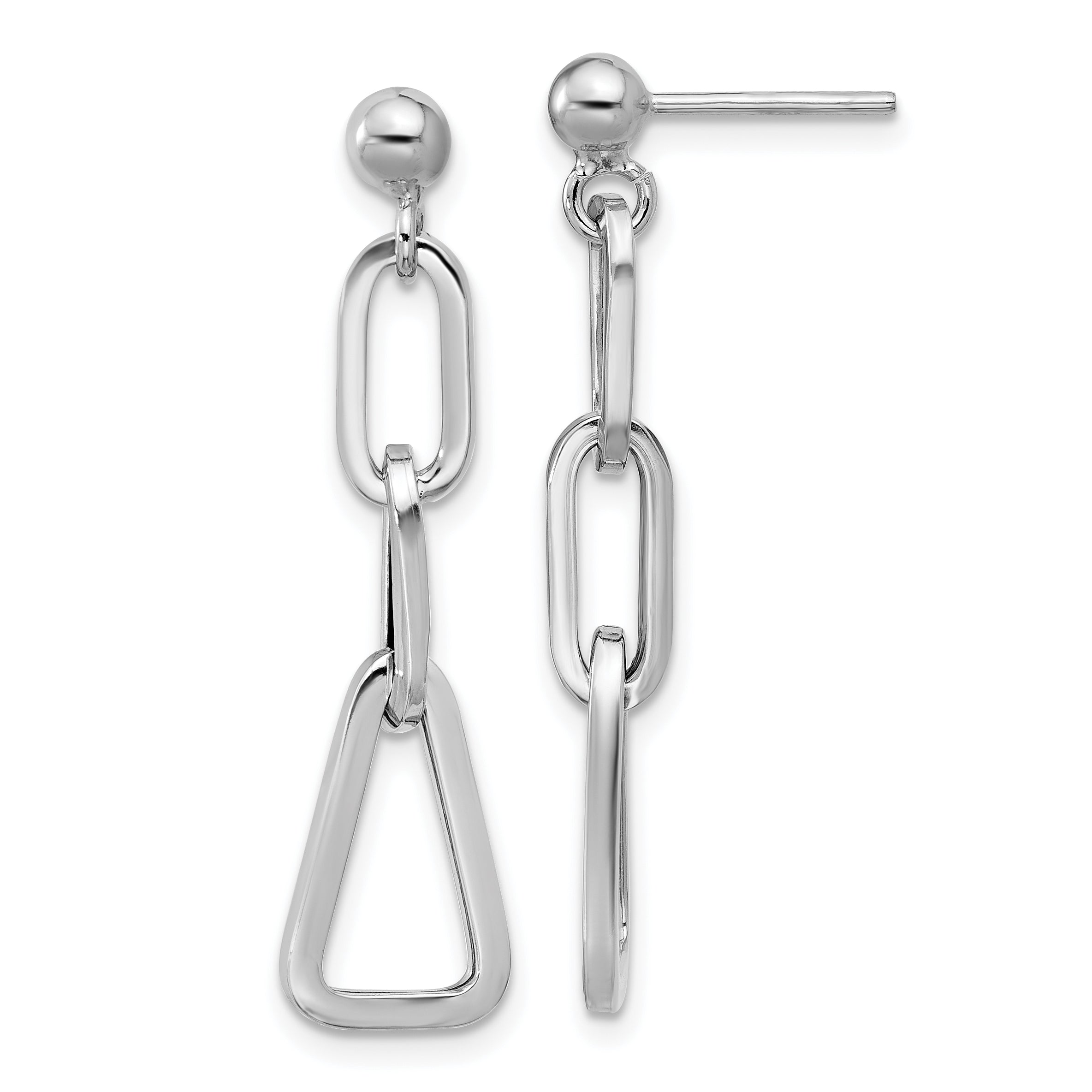 Sterling Silver RH-plate Geometric Link Dangle Post Earrings