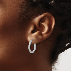Sterling Silver RH-plated Polished Twisted Hoop Earrings