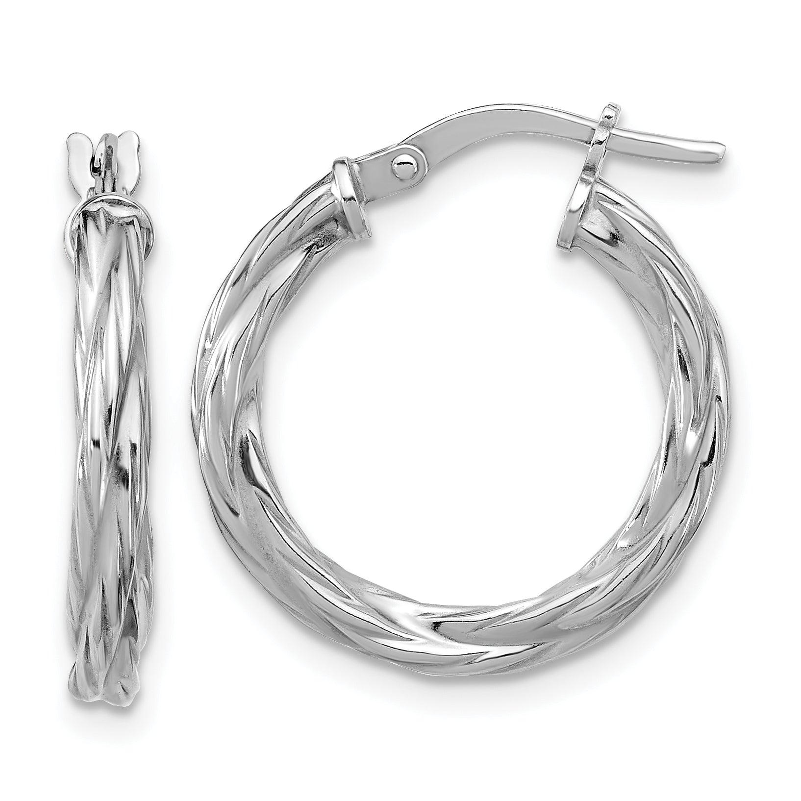 Sterling Silver RH-plated Polished Twisted Hoop Earrings