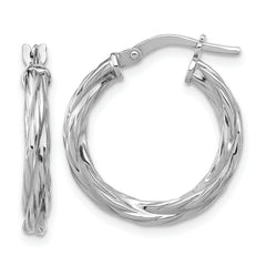 Sterling Silver RH-plated Polished Twisted Hoop Earrings