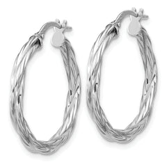 Sterling Silver RH-plated Polished Twisted Hoop Earrings