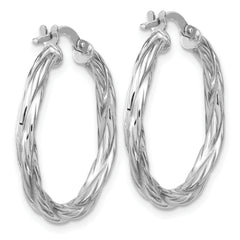 Sterling Silver RH-plated Polished Twisted Hoop Earrings