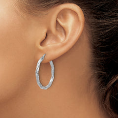 Sterling Silver RH-plated Polished Twisted Hoop Earrings