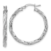 Sterling Silver RH-plated Polished Twisted Hoop Earrings