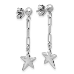 SS RH-plated Polished Star Link Dangle Post Earrings