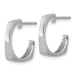 SS RH-plated Polished/Brushed Square J-Hoop Post Earrings