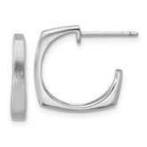SS RH-plated Polished/Brushed Square J-Hoop Post Earrings