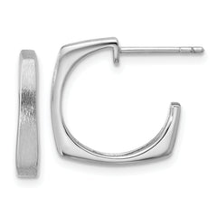 SS RH-plated Polished/Brushed Square J-Hoop Post Earrings