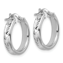 Sterling Silver RH-plat Polish/Dia-cut Round Hoop Earrings