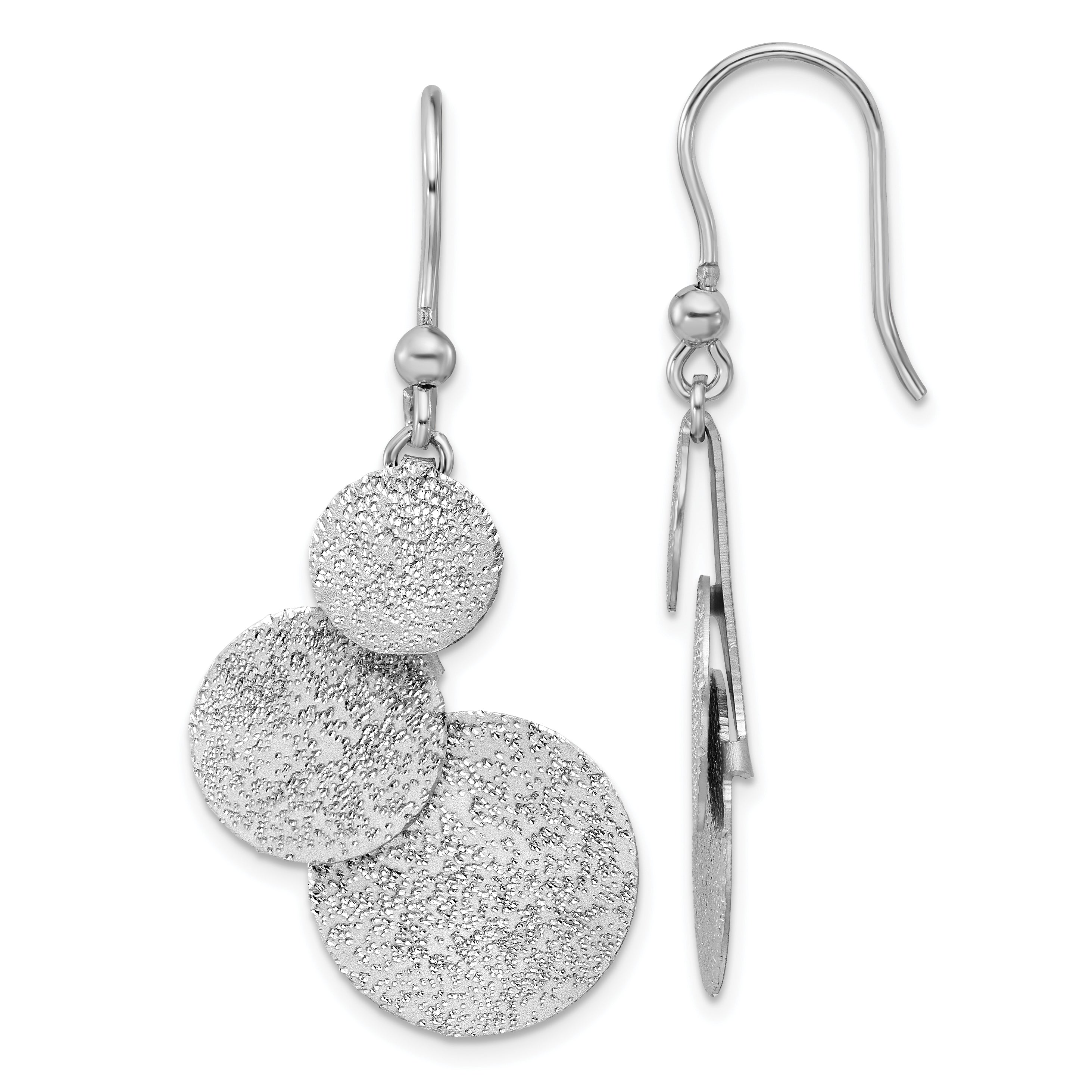 SS RH-plated Radiant Essence Textured Circles Dangle Earrings