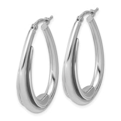 Sterling Silver RH-plated Polished Fancy Oval Hoop Earrings