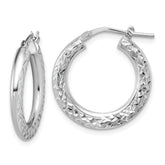 Sterling Silver RH-plated Polished / Dia-cut Hoop Earrings