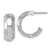 Sterling Silver RH-plat Polish Textured Post J-Hoop Earrings