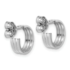 Sterling Silver Rh-Plated Polished Grooved J-Hoop Post Earrings