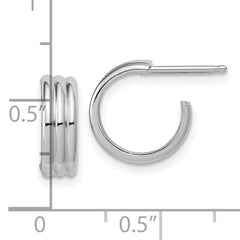 Sterling Silver Rh-Plated Polished Grooved J-Hoop Post Earrings