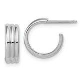 Sterling Silver Rh-Plated Polished Grooved J-Hoop Post Earrings