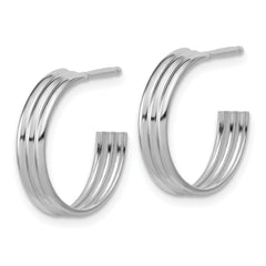 Sterling Silver Rh-Plated Polished Grooved J-Hoop Post Earrings