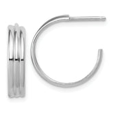 Sterling Silver Rh-Plated Polished Grooved J-Hoop Post Earrings
