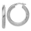 Sterling Silver Rh-Plated Polished Grooved Hoop Earrings