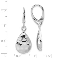 Sterling Silver RH-plated Polished Hammered Leverback Earrings