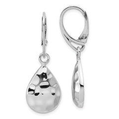 Sterling Silver RH-plated Polished Hammered Leverback Earrings