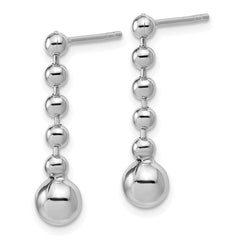 Sterling Silver RH-Plated Polished Beaded Post Dangle Earrings