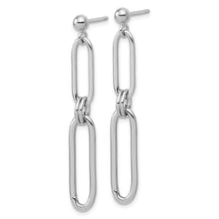 Sterling Silver RH-plt Polish Paperclip Link Dangle Post Earrings