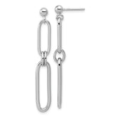 Sterling Silver RH-plt Polish Paperclip Link Dangle Post Earrings