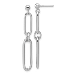 Sterling Silver RH-plt Polish Paperclip Link Dangle Post Earrings
