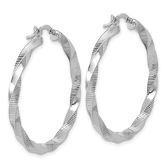 Sterling Silver RH-plated Twisted Textured Hoop Earrings