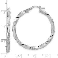 Sterling Silver RH-plated Twisted Textured Hoop Earrings