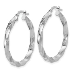 Sterling Silver RH-plated Twisted Textured Hoop Earrings