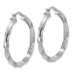 Sterling Silver RH-plated Twisted Textured Hoop Earrings