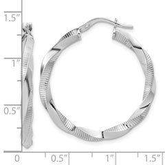 Sterling Silver RH-plated Twisted Textured Hoop Earrings