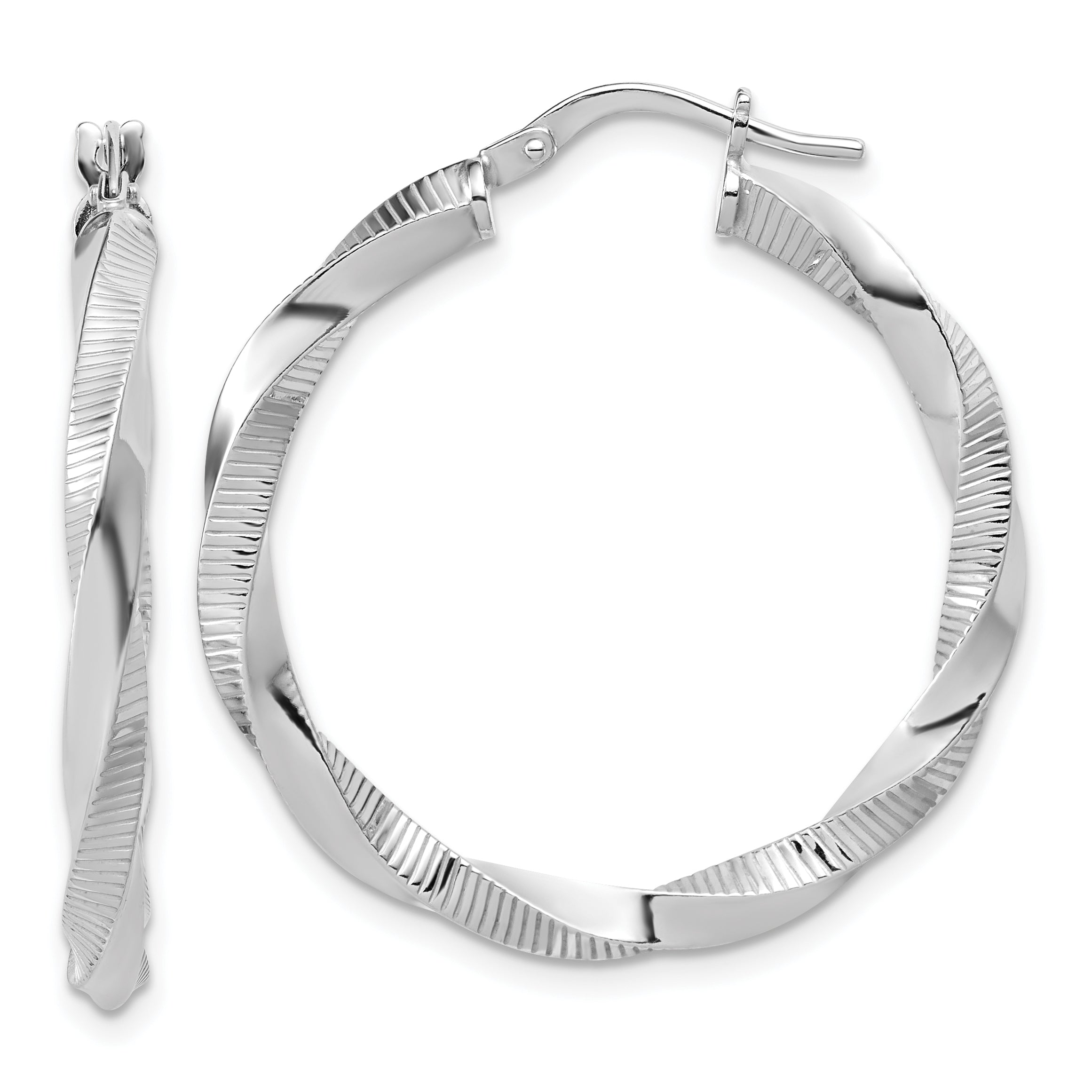 Sterling Silver RH-plated Twisted Textured Hoop Earrings