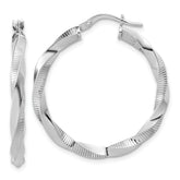 Sterling Silver RH-plated Twisted Textured Hoop Earrings