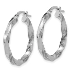Sterling Silver RH-plated Twisted Textured Hoop Earrings