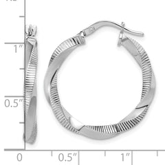 Sterling Silver RH-plated Twisted Textured Hoop Earrings
